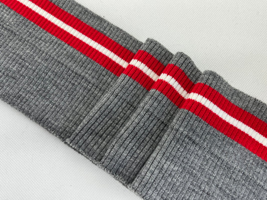 Bord-côte gris rayures rouges et blanches (acrylique)