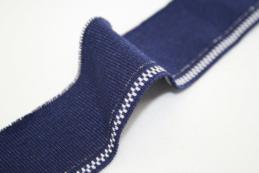 Bord-cote en polyester brillant et elasthanne bleu marine motif zip